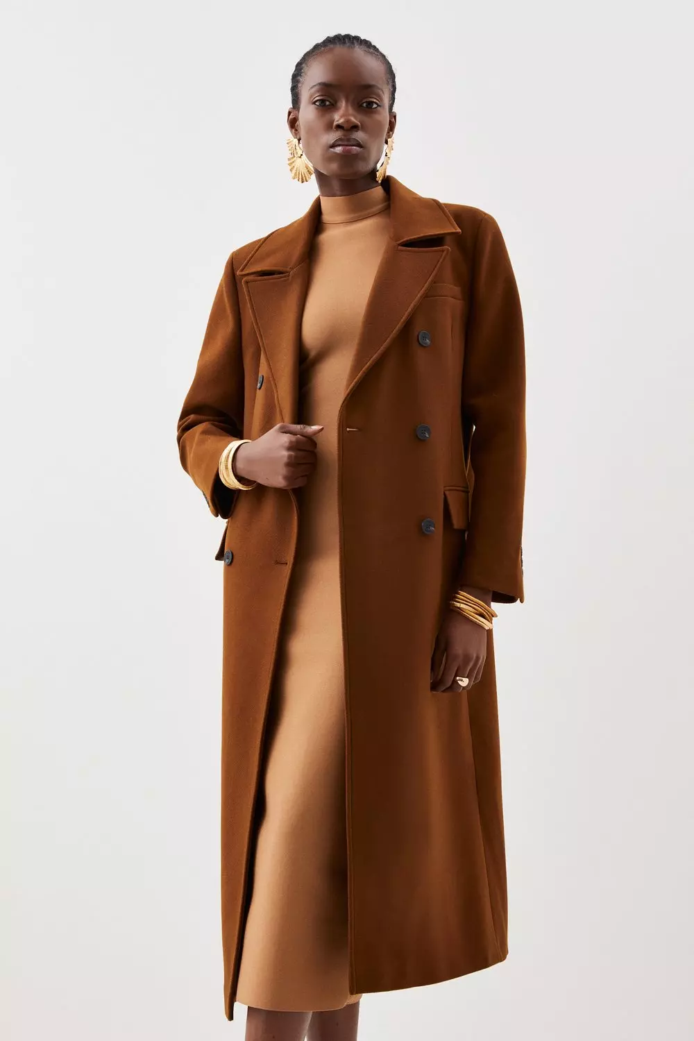 Italian Manteco Wool Oversized Shoulder Midi Coat Karen Millen